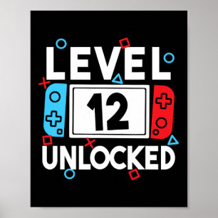 Level 12 ontgrendelde gamer 12e verjaardag videoga poster