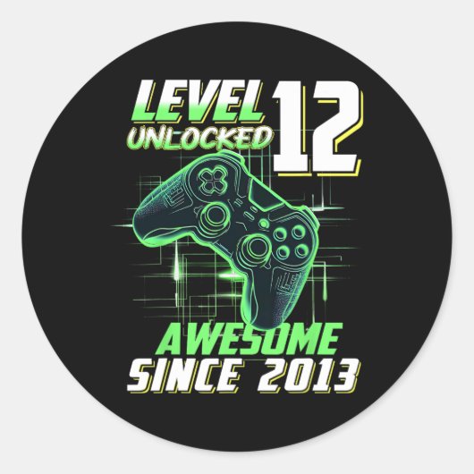 Level 12 Unlocked Awesome Since 2013 12th Birthday Ronde Sticker (Voorkant)