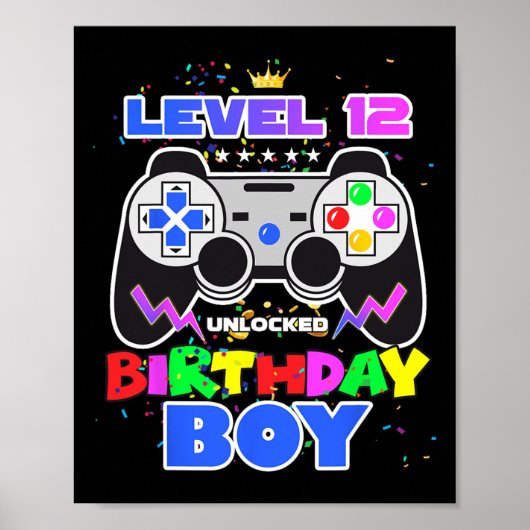Level 12 Unlocked Birthday Boy 12th Birthday Video Poster (Voorkant)