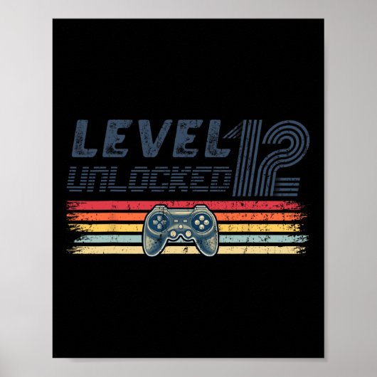 Level 12 Unlocked Video Game 12th Birthday Gamer B Poster (Voorkant)