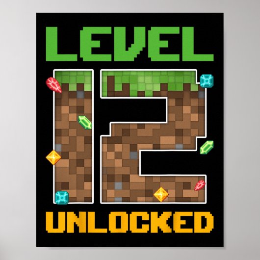 Level 12 Unlocked Video Game Number Pixel 12 Years Poster (Voorkant)