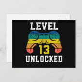 Level 13 ontgrendeld, 13e verjaardag van gamer in briefkaart (Voorkant / Achterkant)