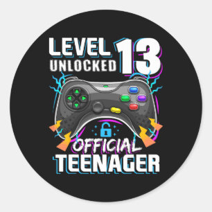 Level 13 Ontgrendeld Officiële Tiener Videogame 13 Ronde Sticker