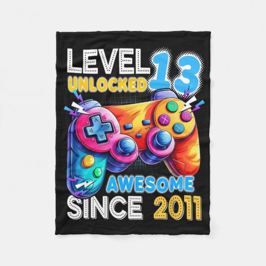 Level 13 ontgrendeld videospel 13e verjaardag fleece deken (Voorkant)