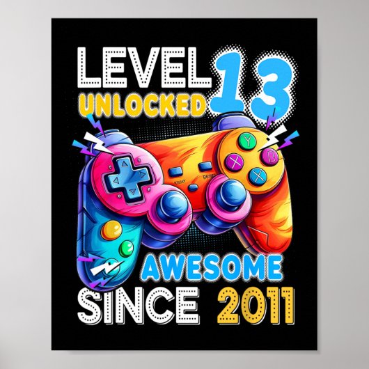 Level 13 ontgrendeld videospel 13e verjaardag poster (Voorkant)