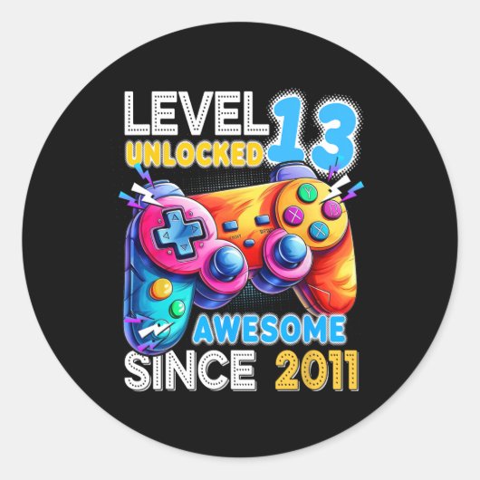 Level 13 ontgrendeld videospel 13e verjaardag ronde sticker (Voorkant)