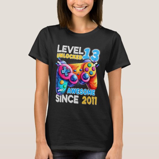 Level 13 ontgrendeld videospel 13e verjaardag t-shirt (Voorkant)