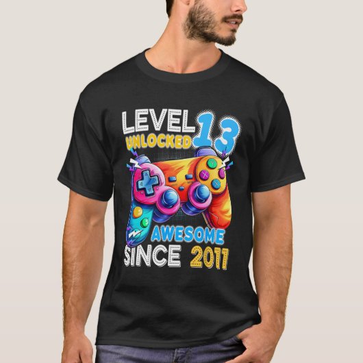 Level 13 ontgrendeld videospel 13e verjaardag t-shirt (Voorkant)
