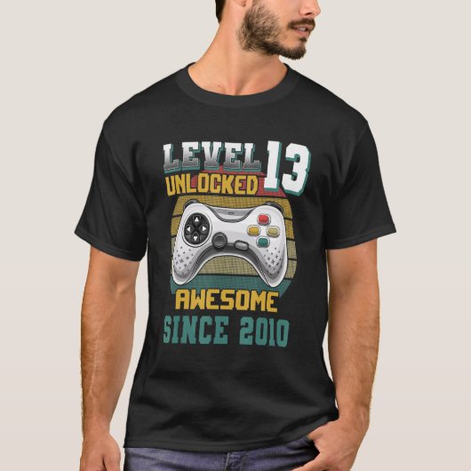 Level 13 Unlocked Awesome 2010 Video Game 13th Bir T-shirt (Voorkant)