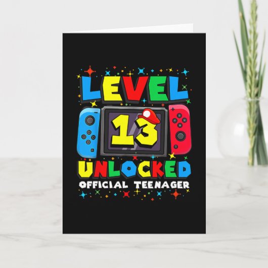 Level 13 Unlocked Gamer 13th Birthday Gift Video G Kaart (Voorkant)