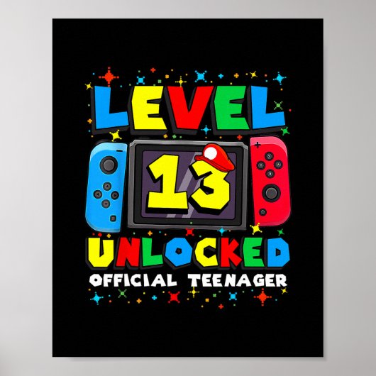 Level 13 Unlocked Gamer 13th Birthday Gift Video G Poster (Voorkant)