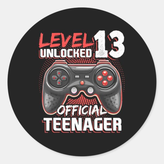 Level 13 Unlocked Official Teenager Video Game 13t Ronde Sticker (Voorkant)
