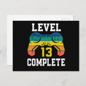 Level 13 Voltooid, Retro videogame speler 13e verj Briefkaart (Voorkant / Achterkant)