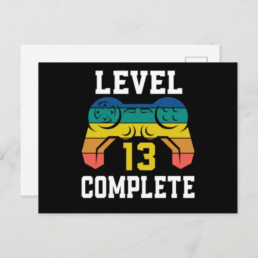 Level 13 Voltooid, Retro videogame speler 13e verj Briefkaart (Voorkant / Achterkant)