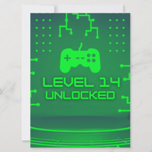 Level 14 Ontgrendeld Gamen 14e Verjaardagsuitnodig Kaart