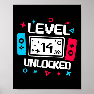Level 14 Ontgrendeld Gamer 14e Verjaardagscadeau V Poster