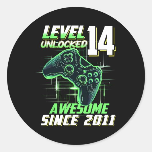 Level 14 Ontgrendeld Geweldig Sinds 2011 14e Verja Ronde Sticker (Voorkant)