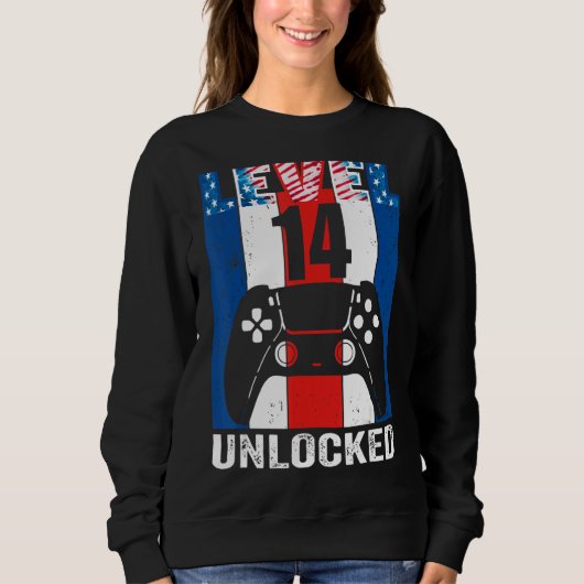 Level 14 Unlocked 14th Birthday Game 4th Of July B Trui (Voorkant)