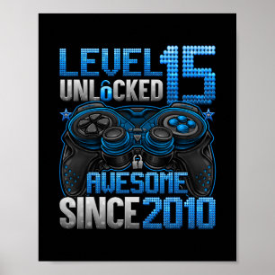 Level 15 Ontgrendeld 15 Jaar Oude Cadeaus Jongens Poster