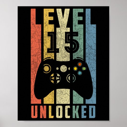 Level 15 Ontgrendeld 15e Videospelletjes Verjaarda Poster (Voorkant)