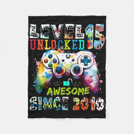 Level 15 Unlocked Awesome Since 2010 15th Birthday Fleece Deken (Voorkant)