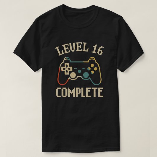 Level 16 Complete 16e Jubileum videogamer T-shirt (Design voorkant)
