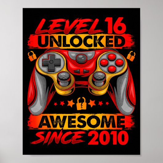 Level 16 Ontgrendeld 16 Jaar Oude Jongens 16e Verj Poster (Voorkant)