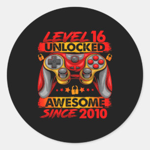 Level 16 Ontgrendeld 16 Jaar Oude Jongens 16e Verj Ronde Sticker