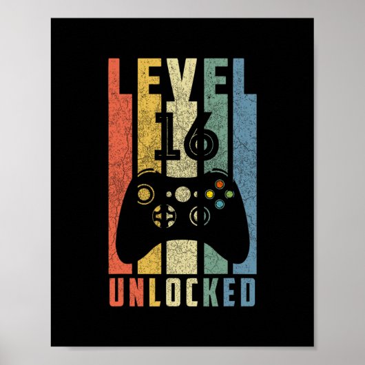 Level 16 Ontgrendeld 16e Videospeler Verjaardagsjo Poster (Voorkant)