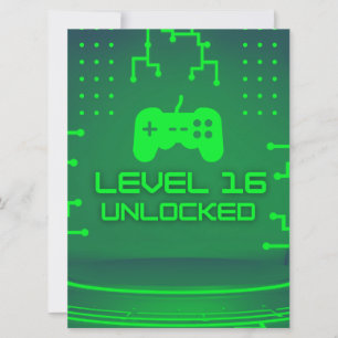 Level 16 Ontgrendeld Gamen 16e Verjaardagsuitnodig Kaart