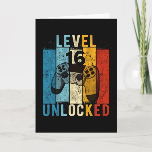 Level 16 Ontgrendeld Videogamer 16 Jaar 16e Verjaa Kaart (Voorkant)