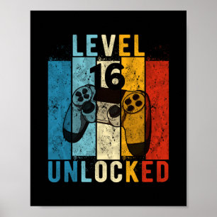 Level 16 Ontgrendeld Videogamer 16 Jaar 16e Verjaa Poster
