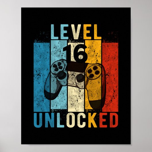 Level 16 Ontgrendeld Videogamer 16 Jaar 16e Verjaa Poster (Voorkant)