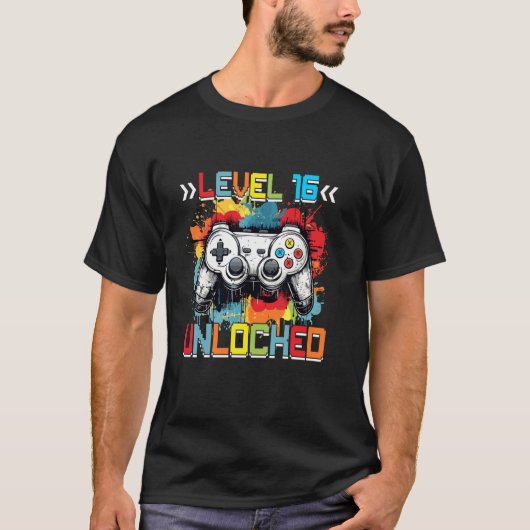 Level 16 Ontgrendeld Videospel 16e Verjaardagscade T-shirt (Voorkant)