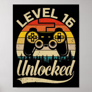 Level 16 Ontgrendeld Vintage Retro Videospel 16e V Poster