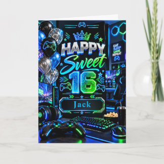 Level 16 Ontgrendelde Gaming Verjaardagsfeestje Kaart