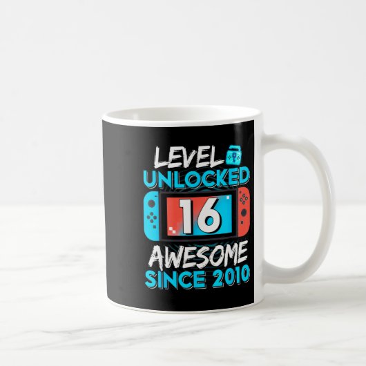 Level 16 Unlocked Awesome Since 2010 16th Birthday Koffiemok (Rechts)