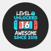 Level 16 Unlocked Awesome Since 2010 16th Birthday Ronde Sticker (Voorkant)