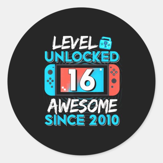 Level 16 Unlocked Awesome Since 2010 16th Birthday Ronde Sticker (Voorkant)