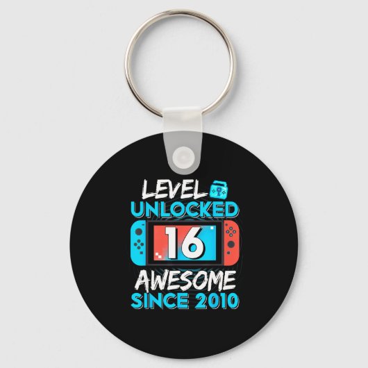 Level 16 Unlocked Awesome Since 2010 16th Birthday Sleutelhanger (Voorkant)