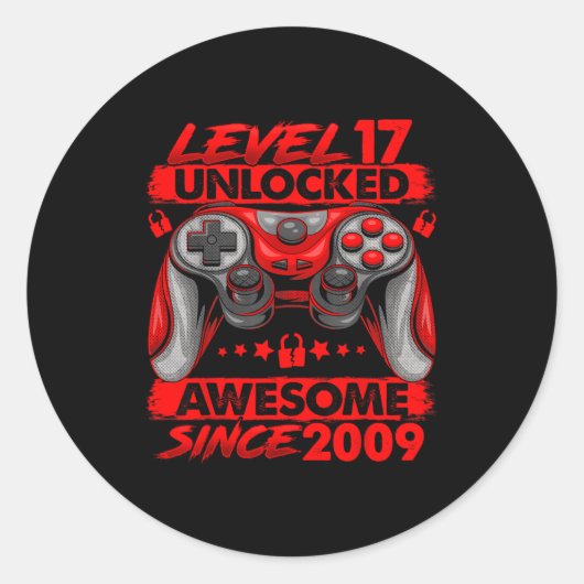 Level 17 Unlocked 17 Year Old Boys 17th Birthday B Ronde Sticker (Voorkant)