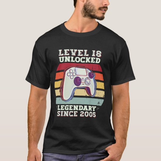 Level 18 18e Birthday Gamer 2005 zonder vergrende T-shirt (Voorkant)