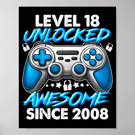 Level 18 Ontgrendeld 18 Jaar Oude Jongens 18e Verj Poster (Voorkant)