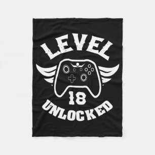 Level 18 Ontgrendeld 18 Verjaardag Gamen 18 Verjaa Fleece Deken