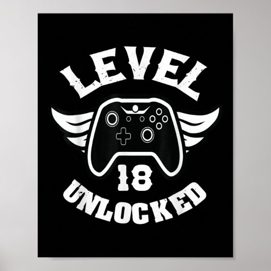 Level 18 Ontgrendeld 18 Verjaardag Gaming 18 Verja Poster (Voorkant)