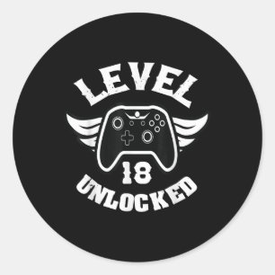 Level 18 Ontgrendeld 18 Verjaardag Gaming 18 Verja Ronde Sticker