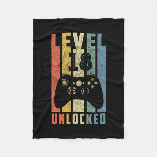 Level 18 Ontgrendeld 18e Videogamer Verjaardag Jon Fleece Deken (Voorkant)