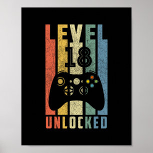 Level 18 Ontgrendeld 18e Videospeler Verjaardag Jo Poster
