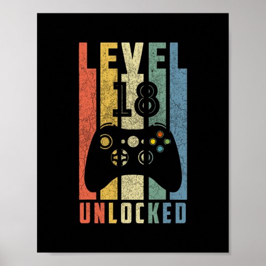 Level 18 Ontgrendeld 18e Videospeler Verjaardag Jo Poster (Voorkant)