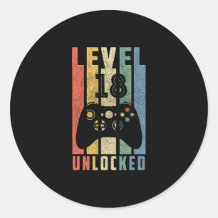 Level 18 Ontgrendeld 18e Videospelletjes Verjaarda Ronde Sticker